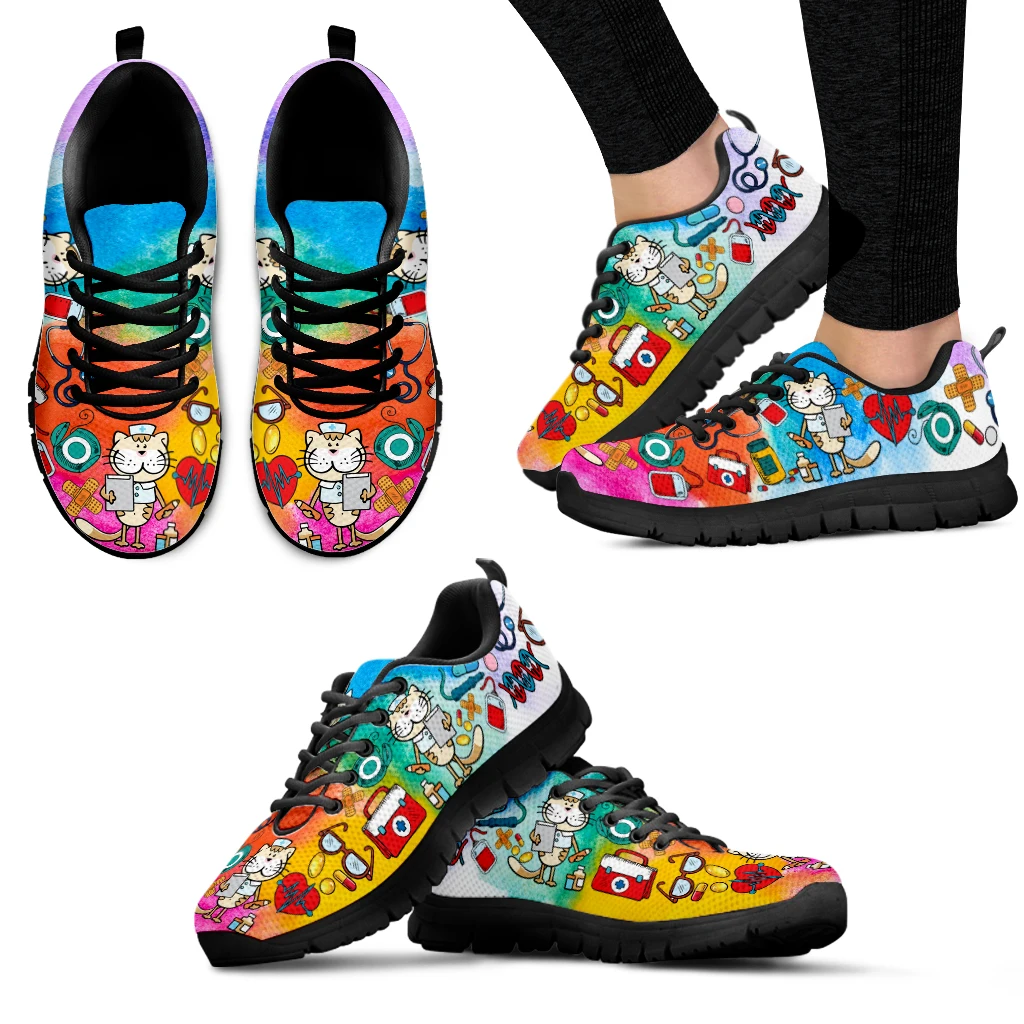 

INSTANTARTS Rainbow Gradient Cartoon Nurse Cat Design Luxury Brand Sneakers Comfortable Lace-up Shoes Casusal Sneakers Chaussure