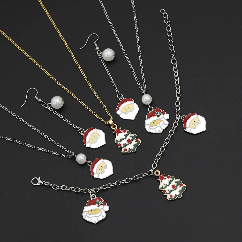

Children's Christmas Jewelry Santa Claus Necklace for Women Cartoon Christmas Tree Earrings Lovely Bracelet Set Gift Party L1