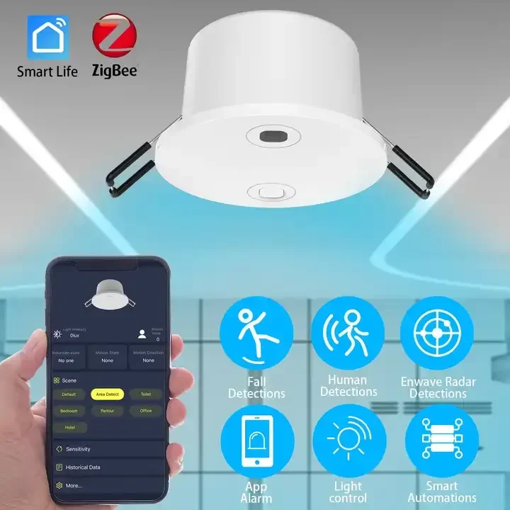 Фото НОВЫЙ потолочный радар 60G Zigbee Tuya для обнаружения пазов, миллиметровый радар, датчик присутствия человека с управлением через приложение №1