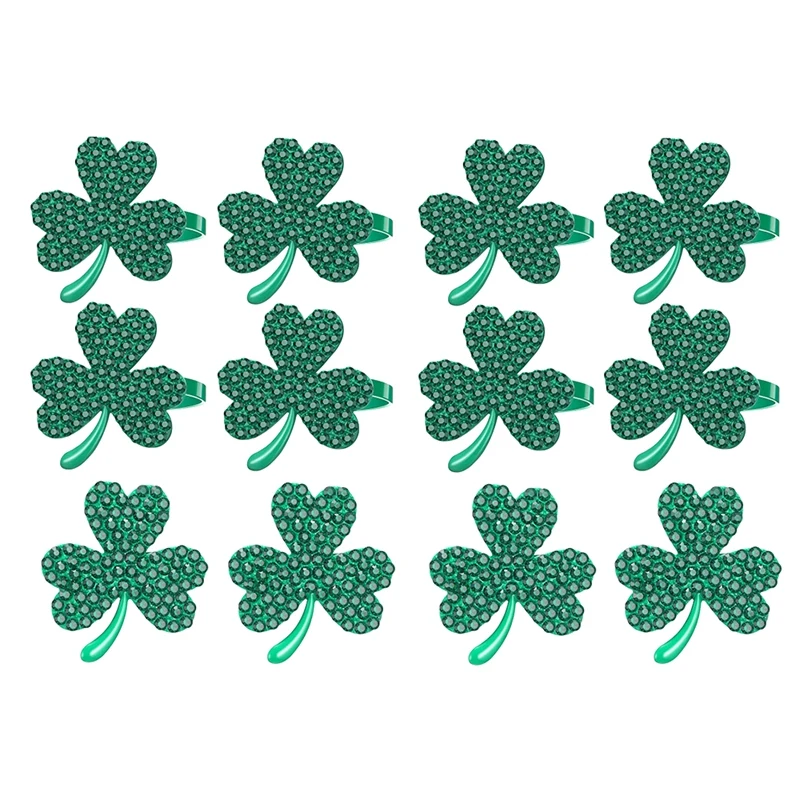 

12Pcs Shamrock Napkin Ring Buckle Napkin Ring Rhinestone Napkin Ring For St. Patrick's Day Wedding Party Table Decor,Etc