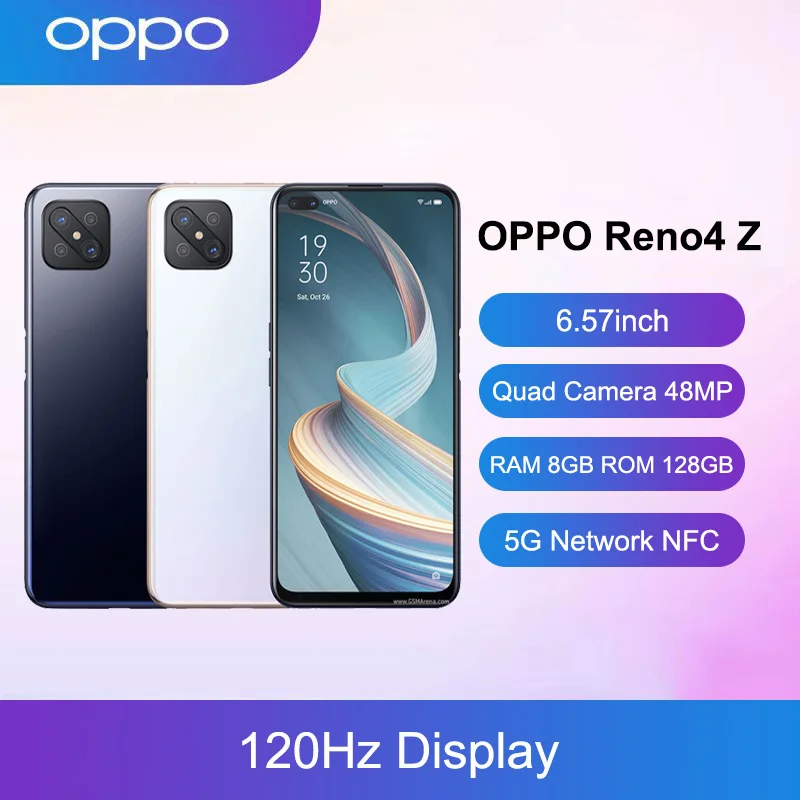 Global OPPO Reno4 Z Smartphone 5G 6.57inch Quad Camera 48MP 8GB 128GB Mobile phones Android 4000mAh NFC Original celulares