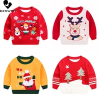 autumn winter kids pullover sweater baby boys girl cartoon christmas jacquard thick o neck knit sweaters tops children clothing