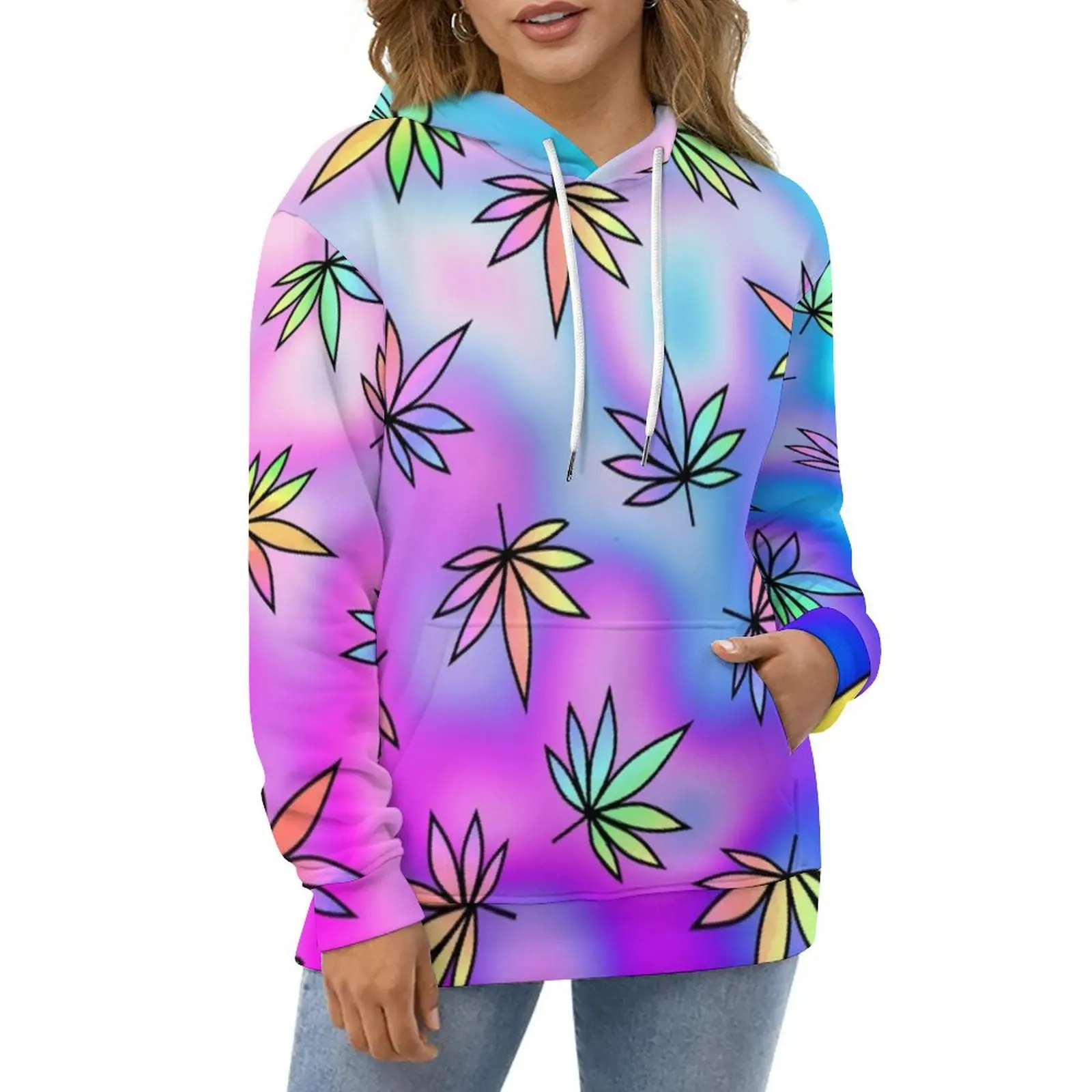 

Повседневные худи в стиле Харадзюку с принтом листьев