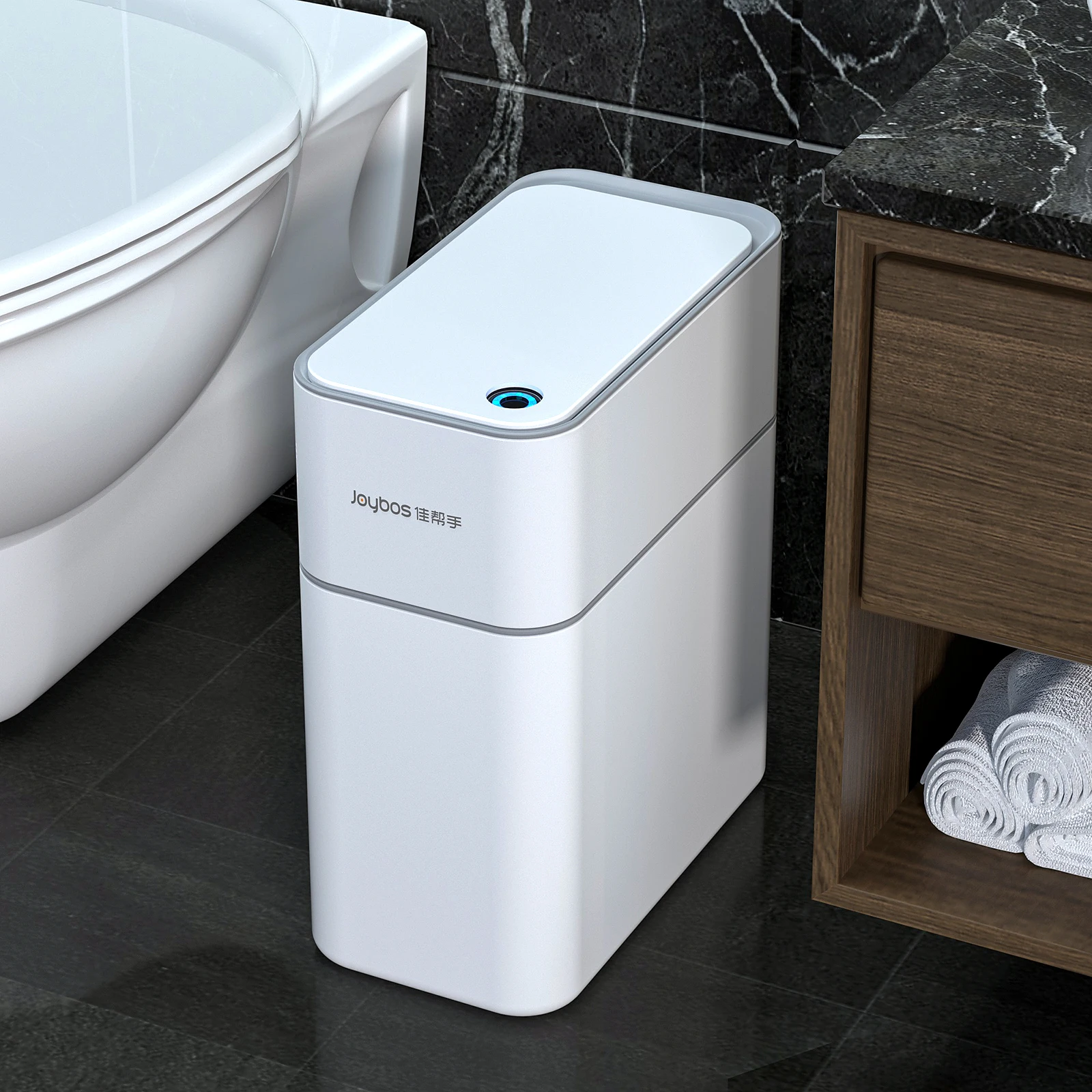 14L Bathroom Automatic Bin Smart Home Automatic Bagging White Electric Touchless Narrow Waste Basket Smart Sensor Trash Can
