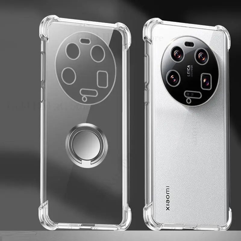 

For Xiaomi 13 Ultra Crystal Transparent Shockproof Soft Case For Mi 13 12T Pro 12S 11 13 Ultra Magnetic Ring Holder Stand Cover