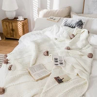 brand chunky knit chenille blankets cute pompoms home decorative warm weighted cozy sofa bed tv knitted throw blanket