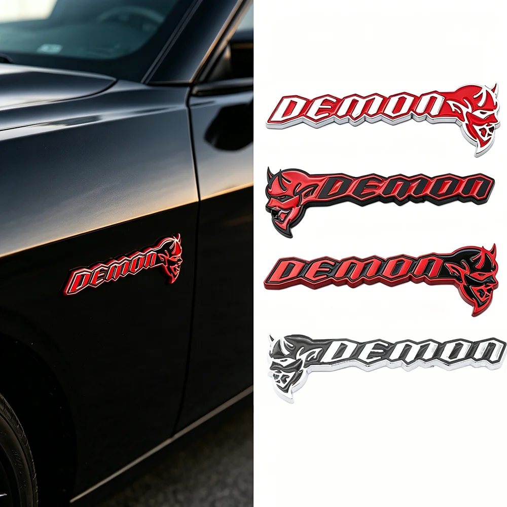Фото 3D Металлическая эмблема-наклейка «Демон» 12x4 см для Dodge Challenger SRT Demon, для боковых крыльев и задней двери автомобиля, для индивидуальной модификации авто №1