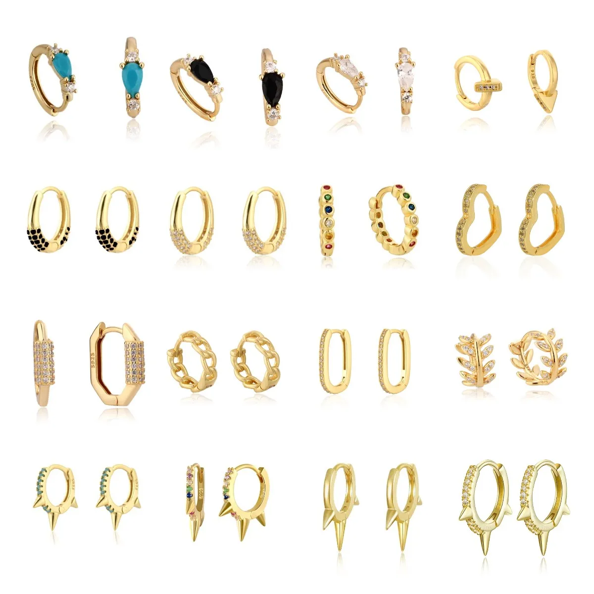 

SilJew New Round Turquoise Blue Zircon Hoop Earrings for Women Princess Mini Hoops Crystal Circle Ring Loops Jewelry Accessories