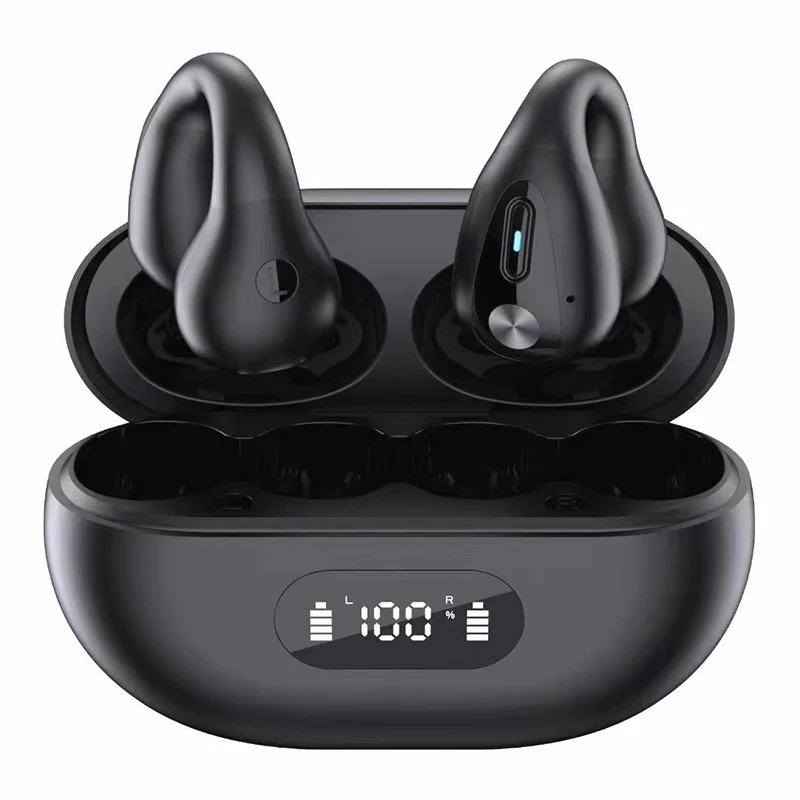 

TWS Q80 Wireless Headphones Bluetooth 5.3 Bone Conduction Earphones Earclip Design Touch Control LED Earbuds Sports Headset