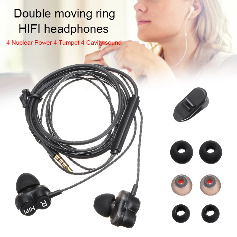 

In Ear Earphone 3.5mm With Microphone HIFI Super Bass Stereo Dual Dynamic Better Resolution in Human Voice Sensitivity 105dB