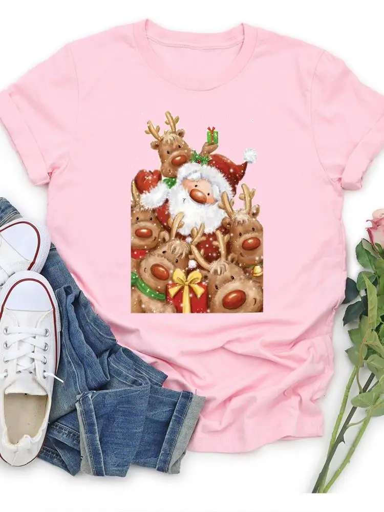 

Женская футболка с рисунком оленя, Санта Клауса