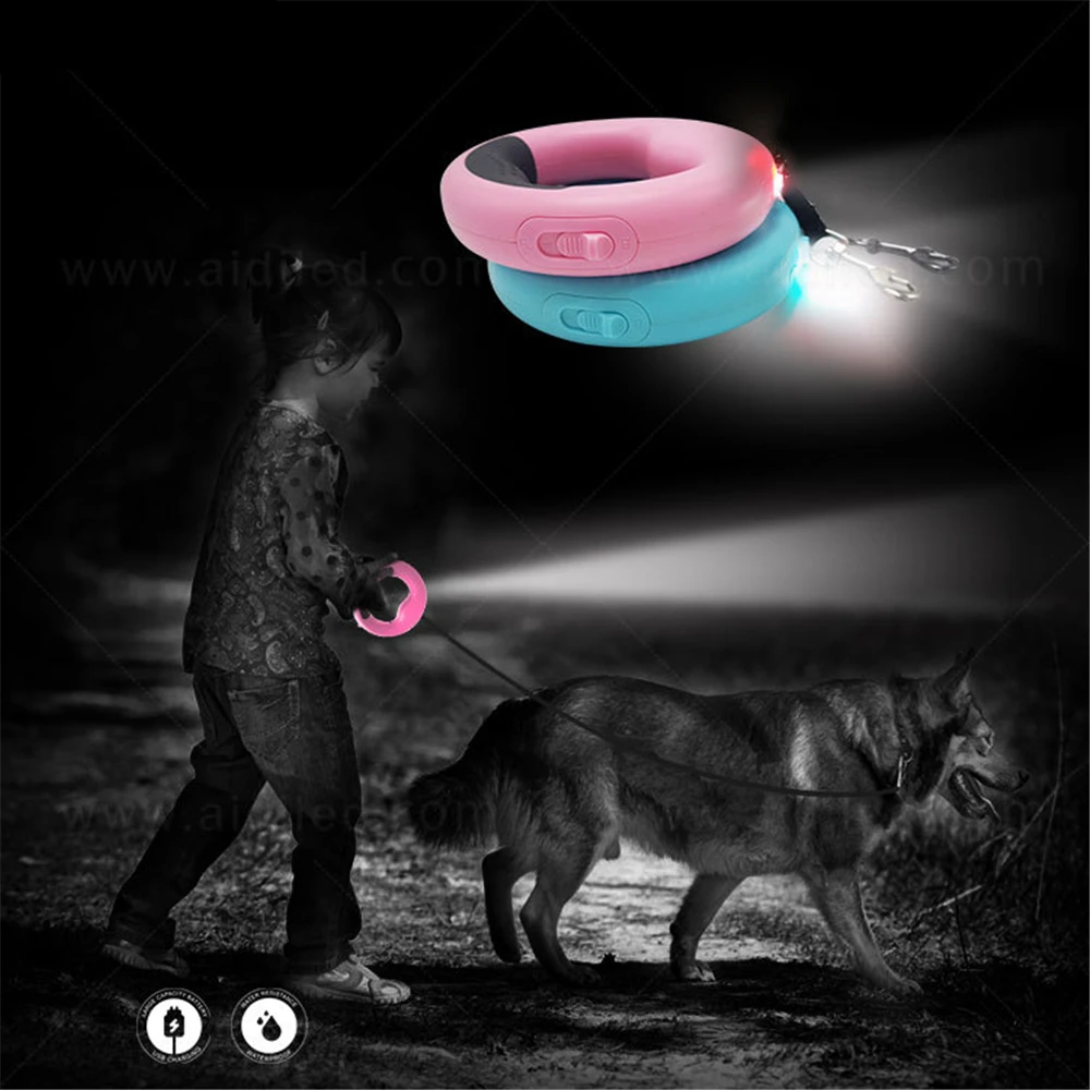 

Retractable Dog Leash with LED Light USB Charging Durable Automatic Pet Traction Rope Hands Free Leading Dog Belt Leash Nylon