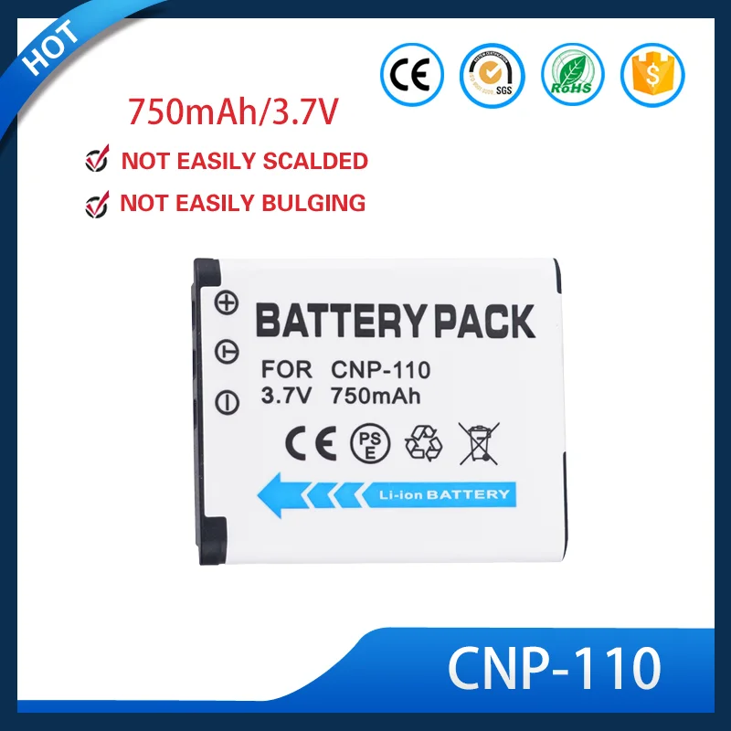 Фото Сменная батарея CNP 110 3.7V 750mAh, литий-ионная, высокой емкости, для камер Casio EX Z2000, EX ZR10, Z2300, долговечная, безопасная, высокого качества. №1