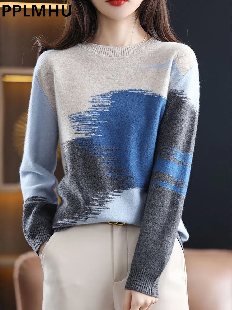 

Tie Dye Spring Knit Tops Women Casual Long Sleeve O-neck Thin Sweaters Korean Vintage Knit Jumper Ladies Bottomed Sweater New