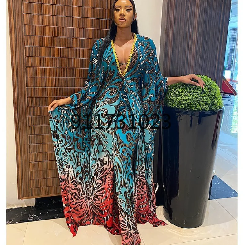 

Новинка 2021, Африканский Дашики, модный костюм из двух предметов, Длинные Топы + широкие брюки, вечерний Женский комплект из двух предметов, Ж...