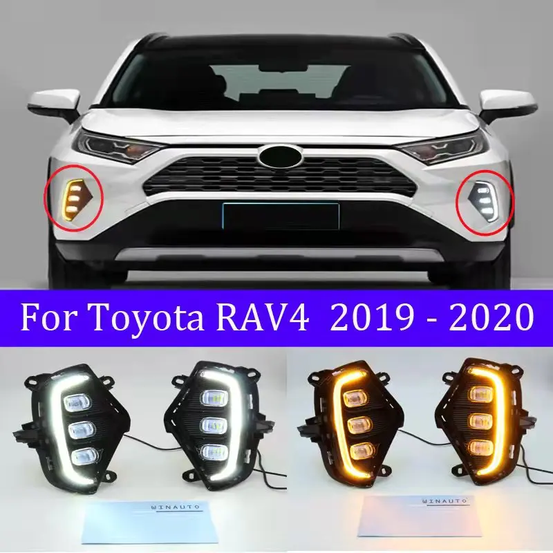

2PCS for Toyota RAV4 2019-2020 Front bumper fog lights modified LED streamer steering with yellow light daytime running lights