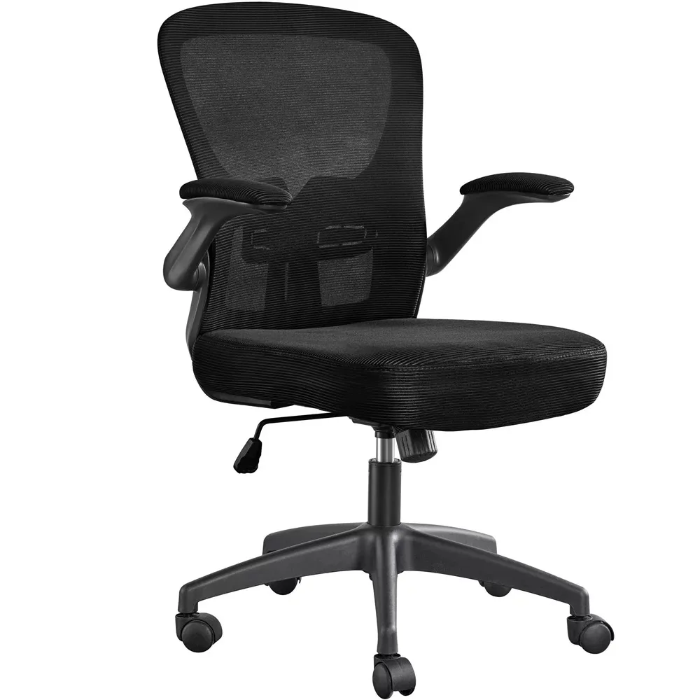 

Black Desk Chair Mid Back Adjustable Office Chair With Flip Up Armrests Furniture Chairs Computer Ergonomic Relaxing