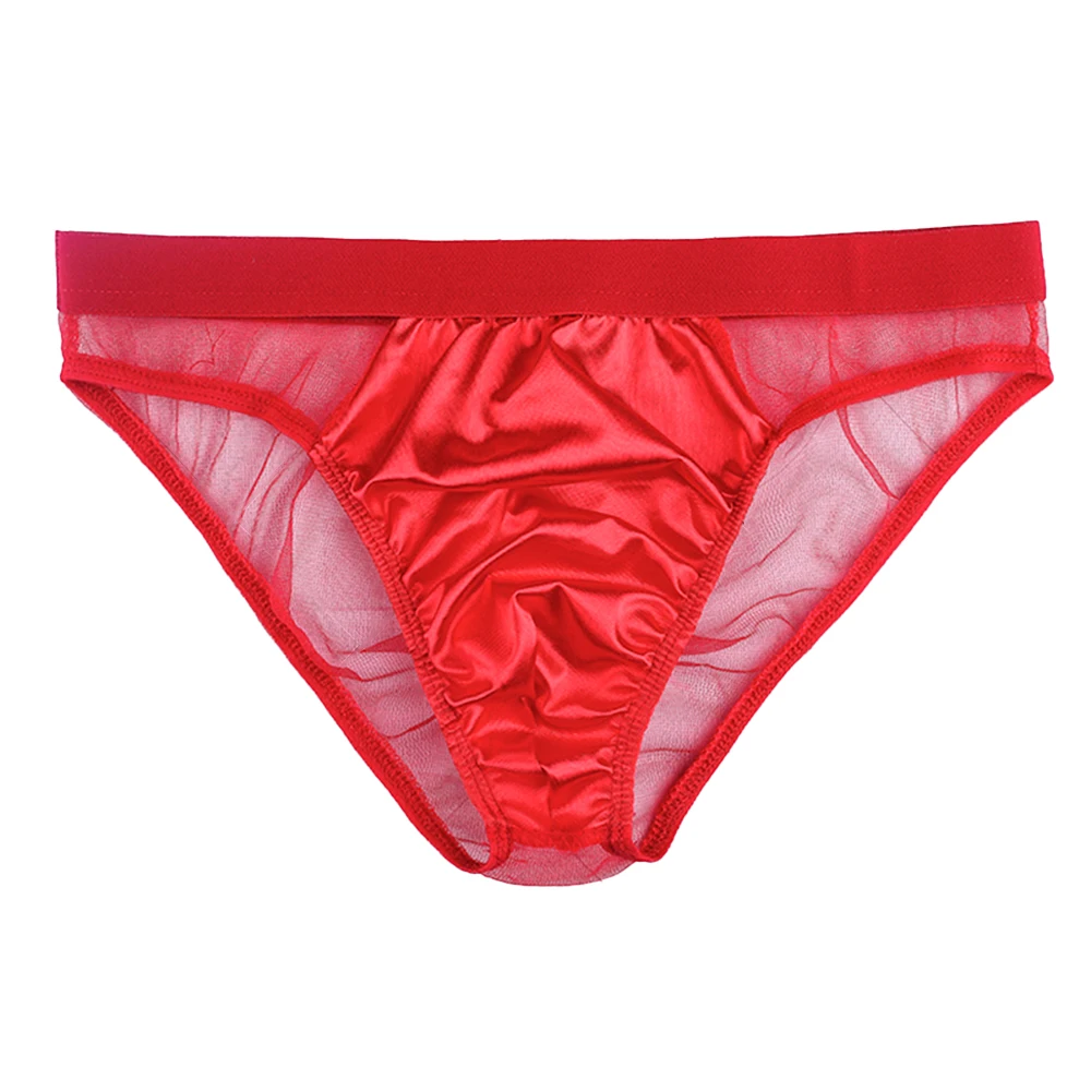 

Men's Panties Mesh Satin Briefs Sexy Underpants Perspective Shorts Low Waist Underwear Breathable Bikini Sensual Lingerie