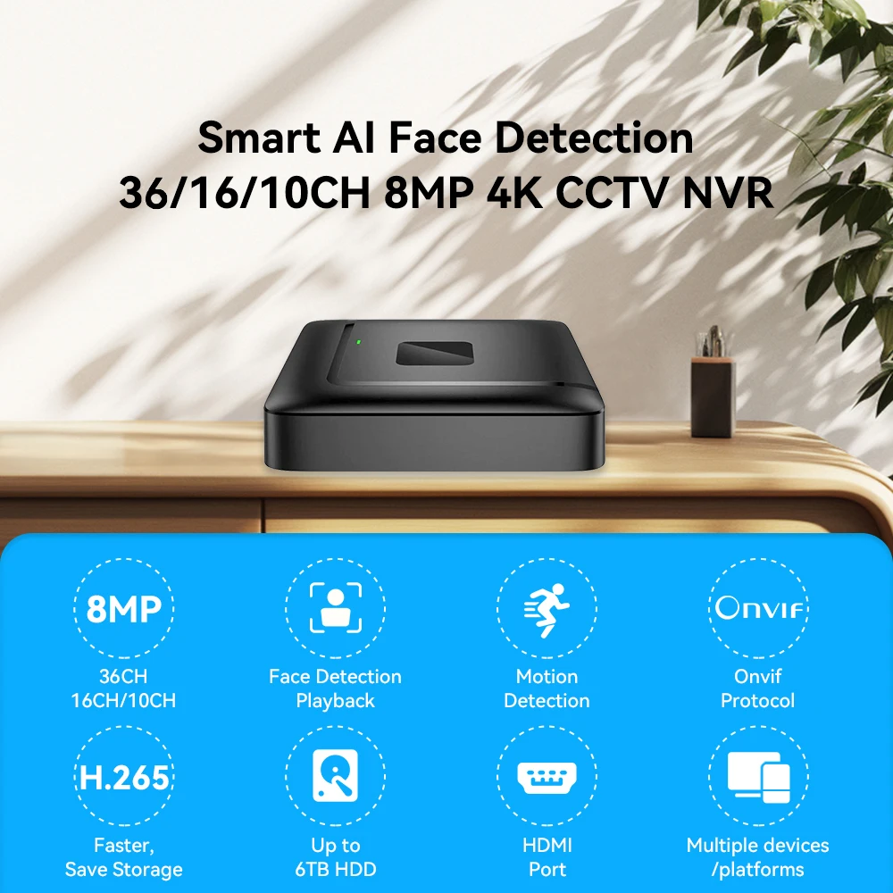 Фото Видеорегистратор Hamrolte H.265 CCTV NVR 10/16/36-канальный 4K Mini Network Video Recorder с облачным распознаванием лиц IE Cloud и поддержкой Xmeye, P2P №3