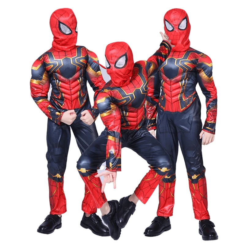 Iron Spider Spiderman Superhero Peter Parker Cosplay Costume Muscle Bodysuit Jumpsuit for Kids Halloween Cosplay Carnival Party