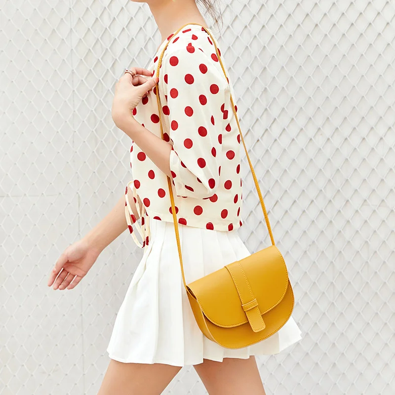 

2023 New Solid Saddle Bag 2023 Casual Women's Bag Female Single Shoulder Bag Leather Chain Handbags Lady Cross Body Bag