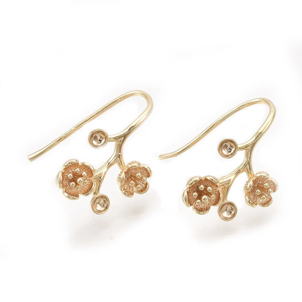 

2pcs Brass Earring Hooks with Loop Real 18K Gold Plated Nickel Free Flower Tray: 2mm 22~23x13mm Hole: 1mm Pin: 0.8mm