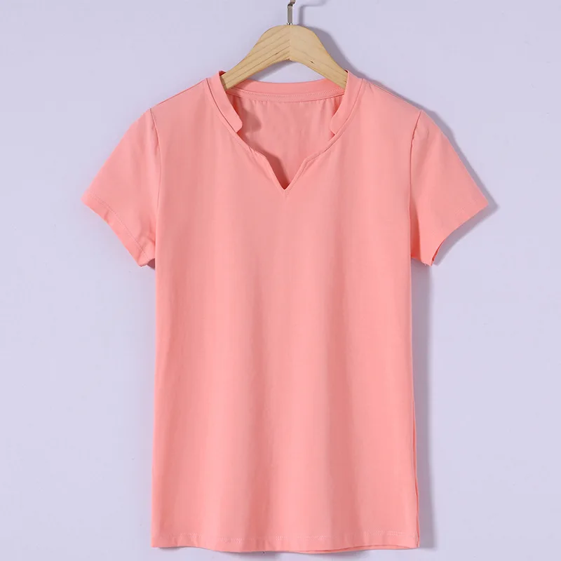 

V-neck solid color short-sleeved women's T-shirt maternity combed cotton one
