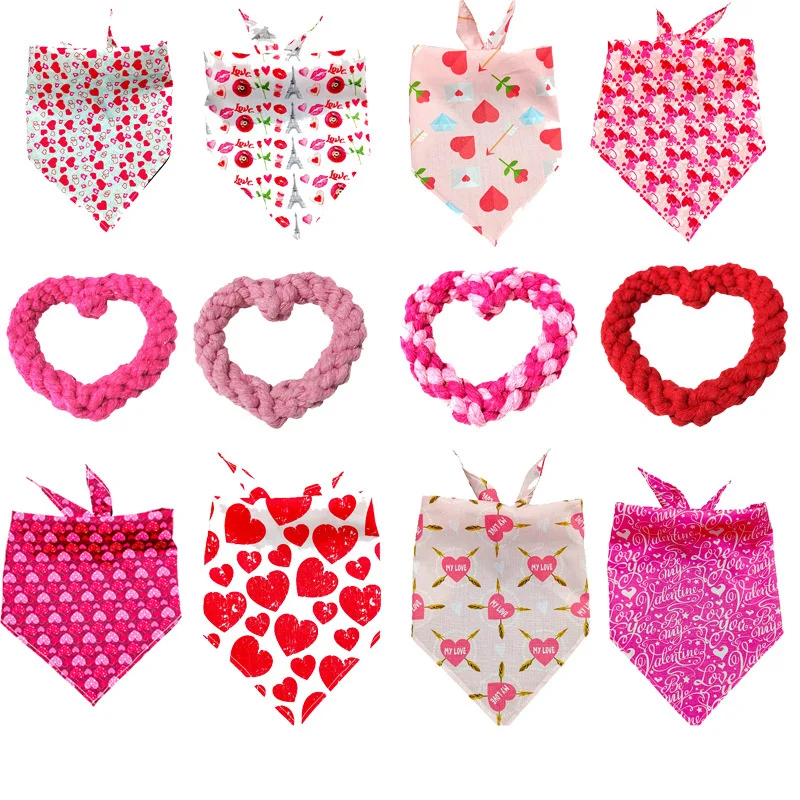 

Бандана для собак на День святого Валентина, треугольный шарф для домашних животных, милый треугольный шарф в форме сердца с принтом, удобно...