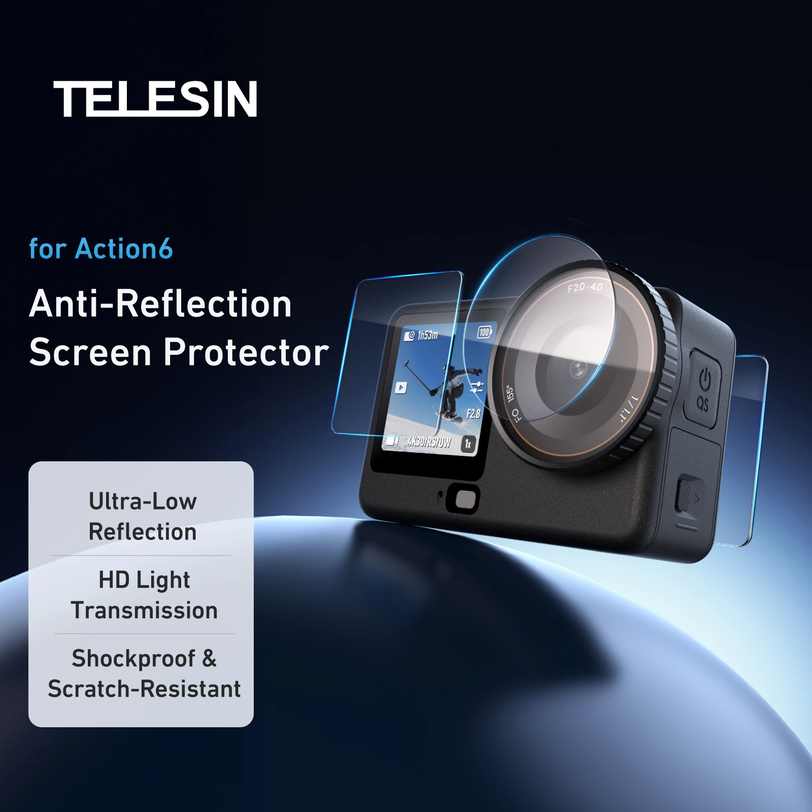 Фото Защитная пленка TELESIN AR HD из закаленного стекла для объектива DJI Osmo Action 6, пылезащитная пленка для камеры №2