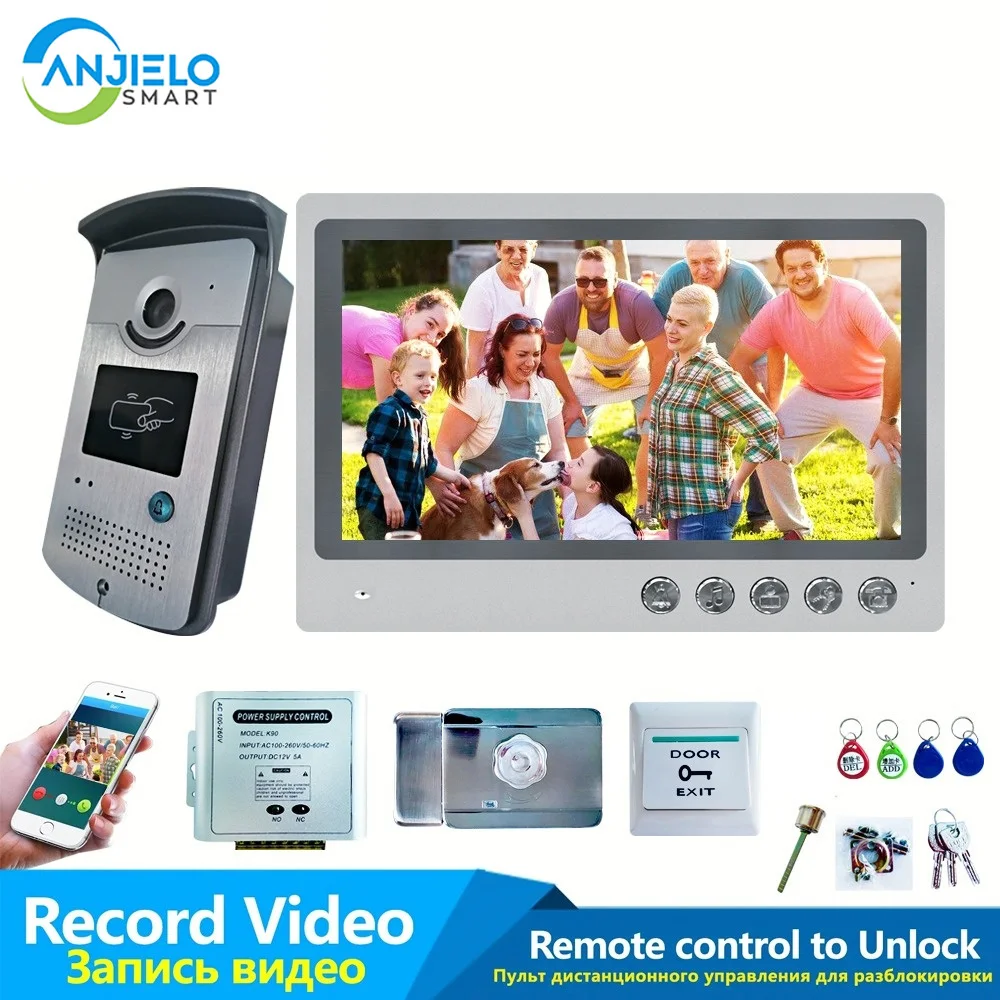 

Anjielosmart 9 Inch Video Intercom Doorbell With Night Vision Camera Remote RFID Unlock Security Protection Apartment Timbre