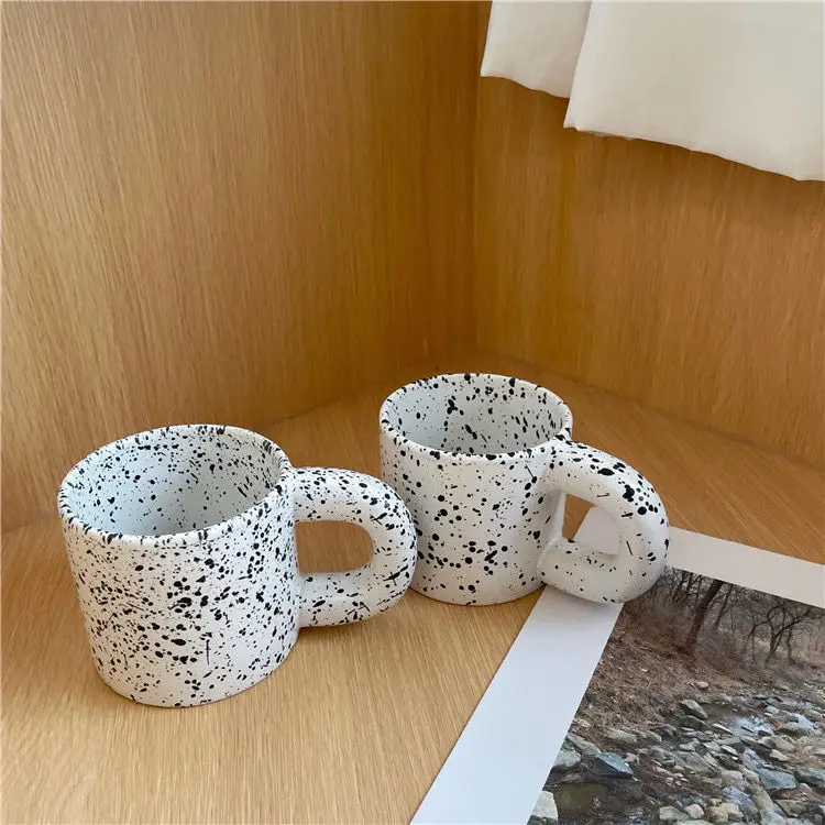 

Korea Fat Cup Splashing Ink Ceramic Cup Spotted Mug Simple Office Coffee Cup Home Water Cup Gift for Friends