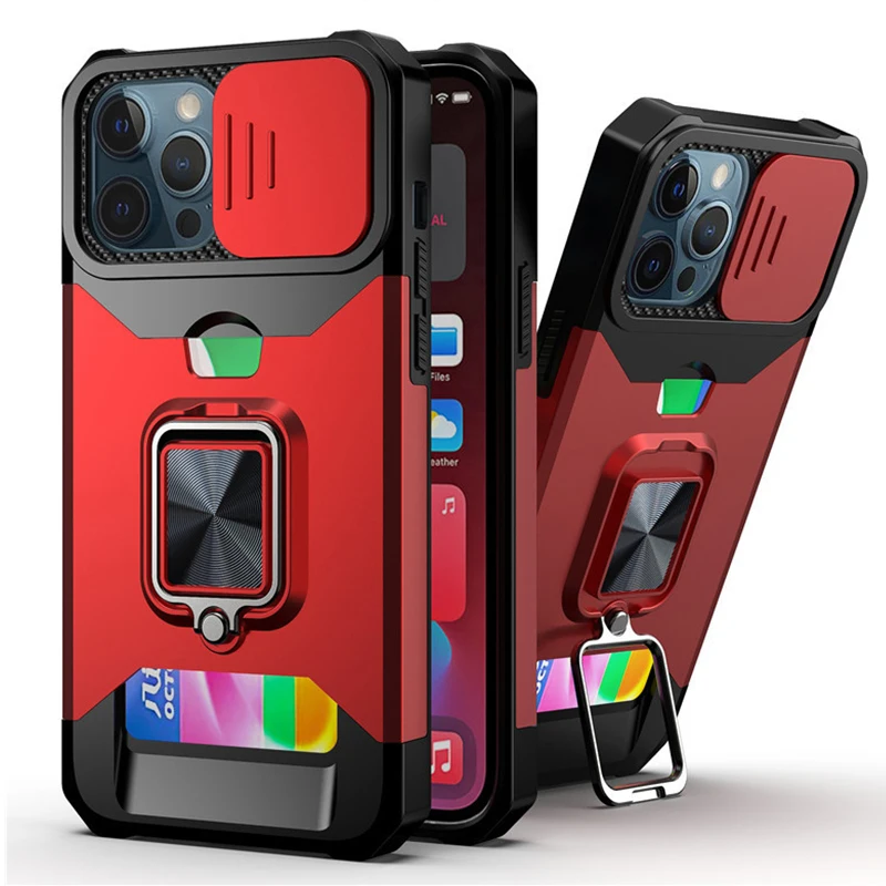 

4 In 1 Shockproof Kickstand Card Pocket Case for Apple iPhone 11 12 13 14 Plus 14 Pro Max 7 8 SE2 SE3 Support Magnetic Holder