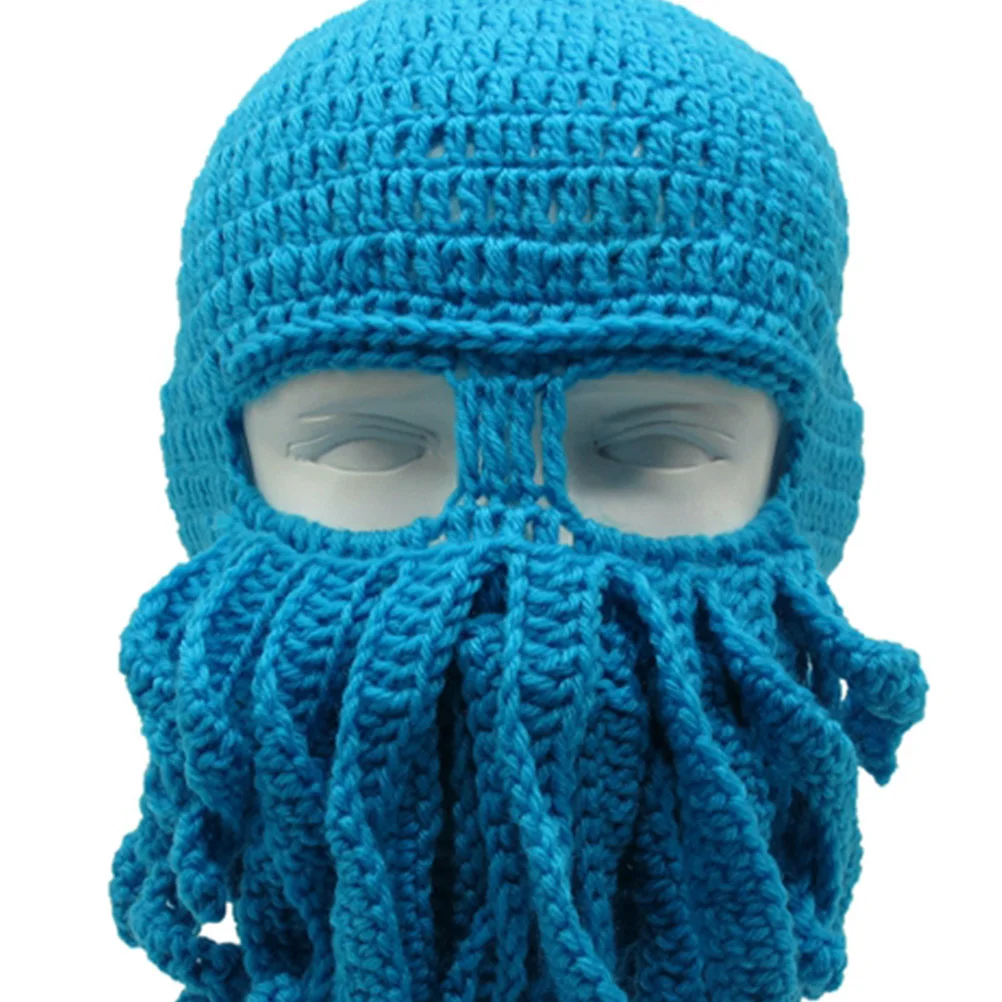 Peculiar Handmade Funny Octopus Hat Squid Knitted Mask Crochet Gift for Stage Performance (Blue Circumference 585cm)