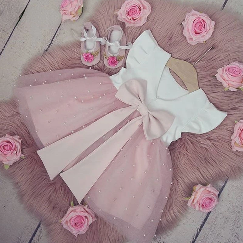 

Baby 6M-8Y Princess Toddler Kids Children Girls Tutu Dress Pearl Tulle Party Wedding Birthday Dresses Girls Summer Robe Fille