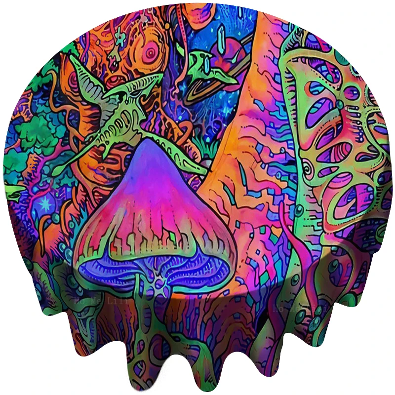 

Magical Psychedelic Mushroom Gargoyle Sourpuss Monster Tiki Face Retro Gothic Round Tablecloth By Ho Me Lili For Tabletop Decor