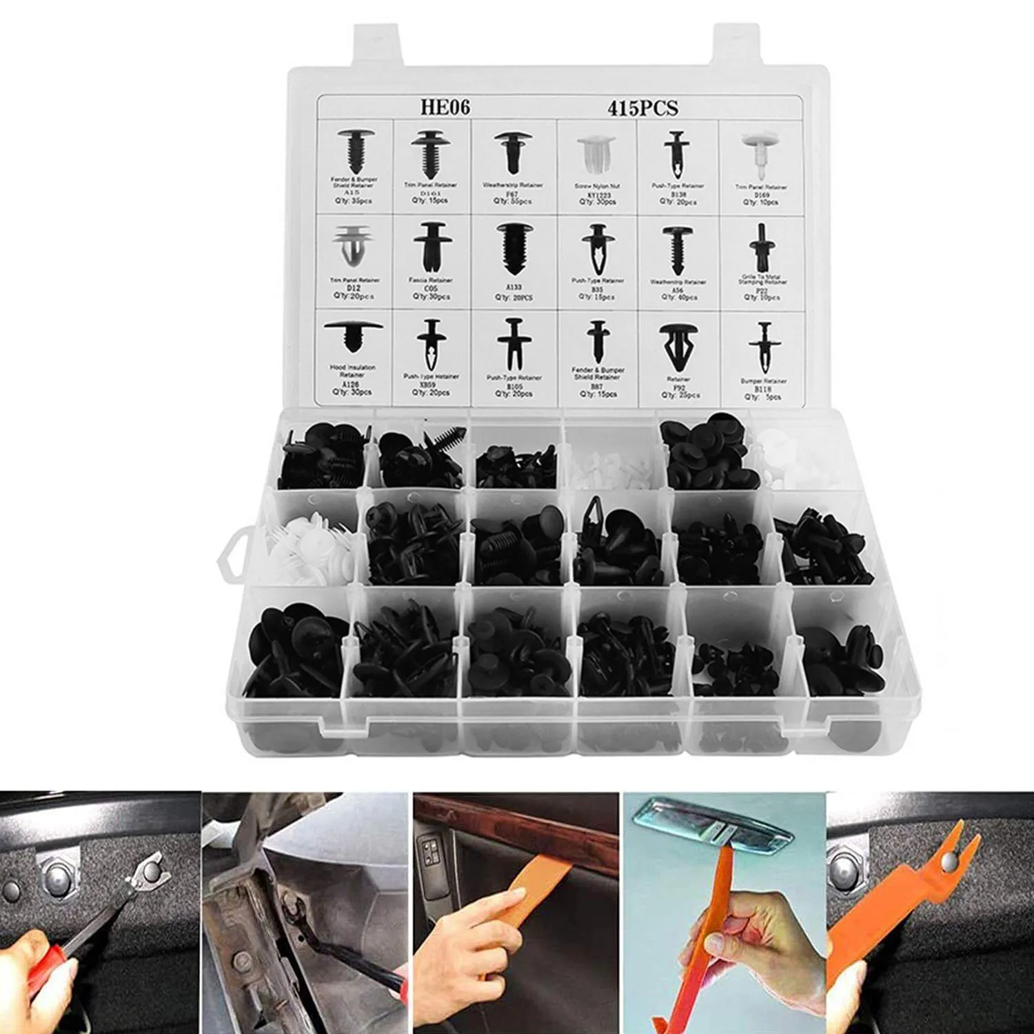 

415/447pcs Auto Fastener Clip Car Fender Push Retainer Pin Rivet Bumper for Door Trim Panel Retainer, Box Package