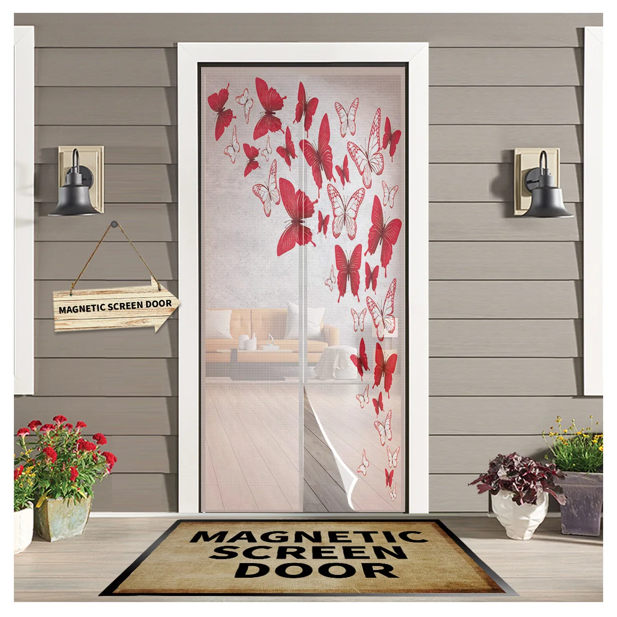 

Red White Butterfly Insect Summer Magnetic Screen Door Curtains Mosquito Net Door Curtain for Bedroom Kitchen Door Screens