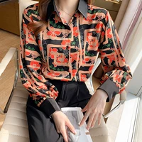 high quality shirt women female commuter office ladies printed long sleeved chiffon all match summer shirt loose top blouse 2022