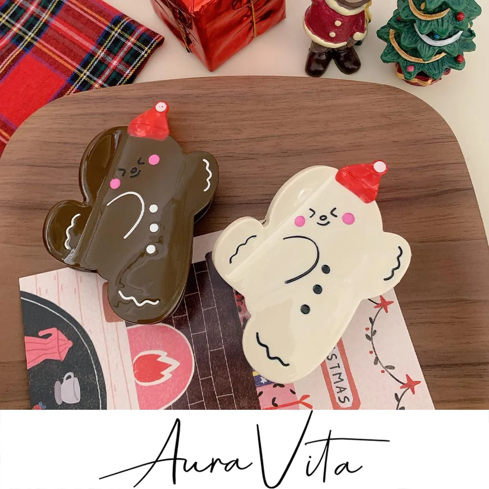 AuraVita Alloy Resin Snowman Gift Box Gingerbread Man Hair Claw Christmas Party Creative Clip Cute Girl Accessories