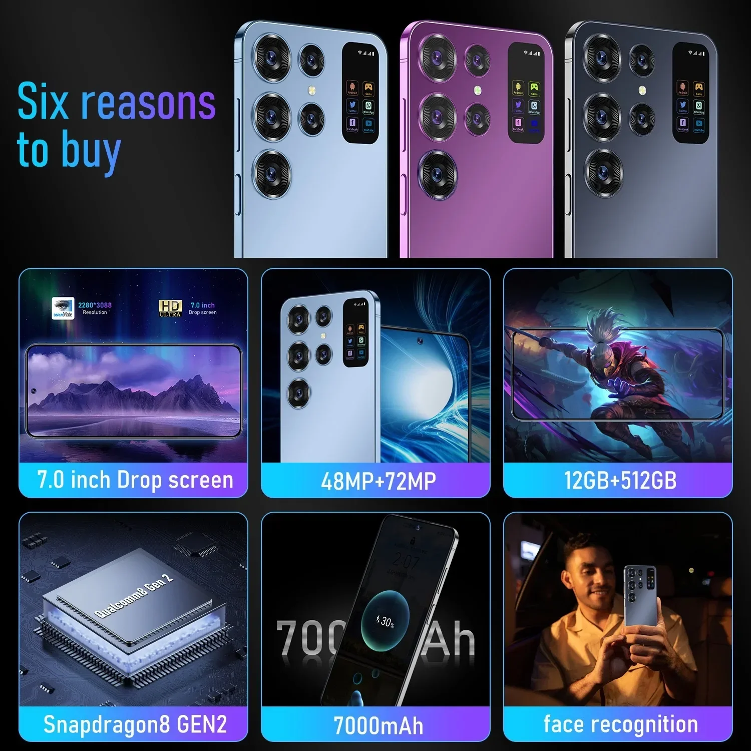 Новый смартфон S24 Ultra 7 0 дюйма 16 ГБ + 1 ТБ глобальная версия 7000 мАч 4G/фотосессия 48 Мп