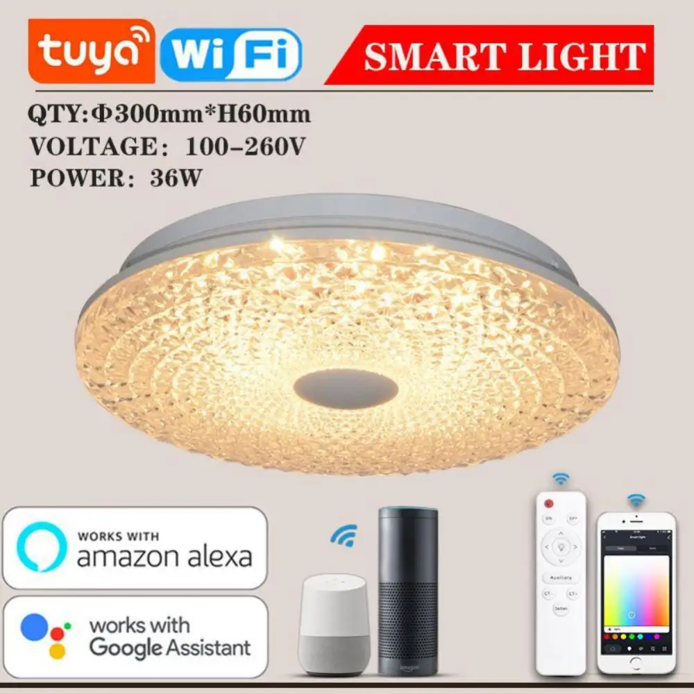 

Room Decoration Voice Control Wifi Led Ceiling Lamp Remote Control Tuya Smart Ceiling Light Intelligent Ceiling Light 100-265v