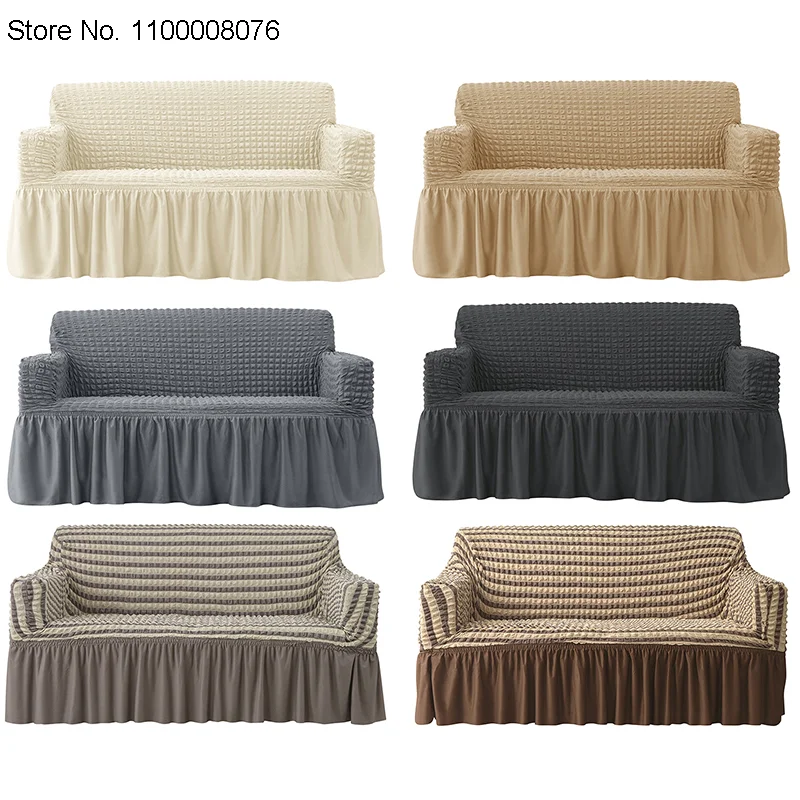 

1/2/3/4 Seater Bubble Plaid With Skirt Dining Sofa Cover Elastic Sofa Slipcover Stretch Sofa Covers Universal Size Sofa Cover