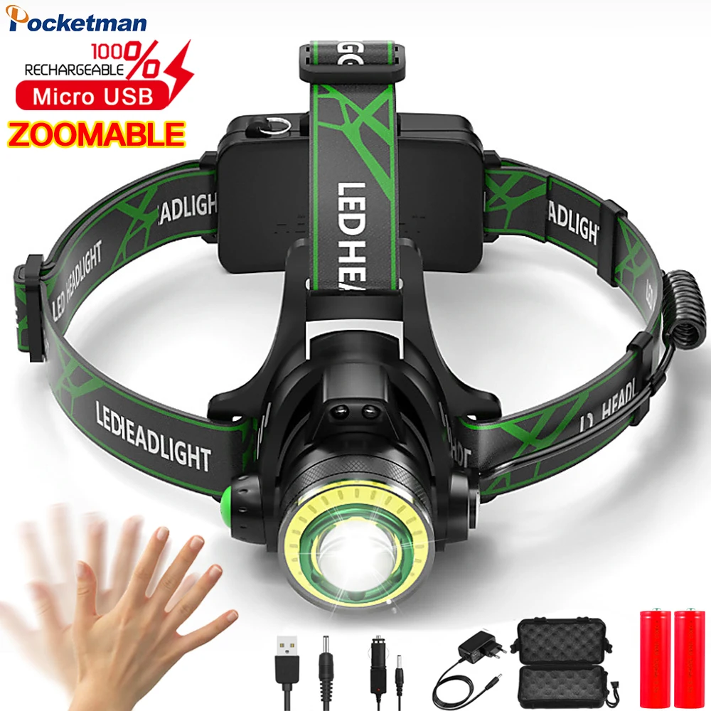 

Налобный фонарь с датчиком движения, головной светильник с зарядкой от постоянного тока, регулируемый, портативный COB, для кемпинга