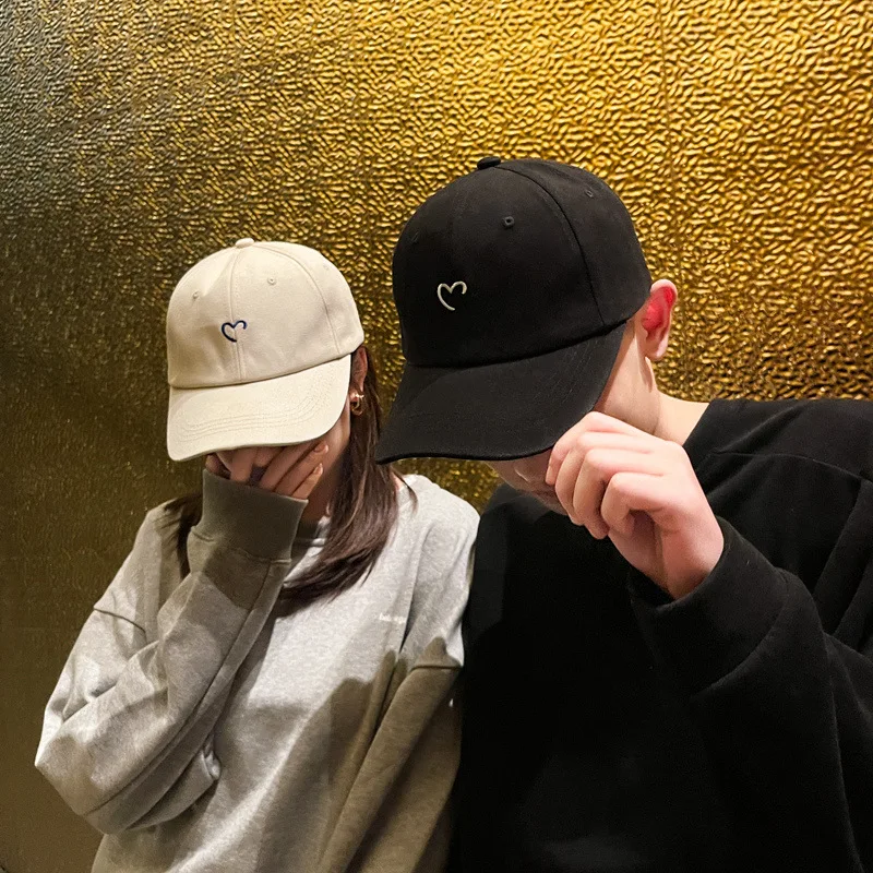 

Heart Embroidery Baseball Cap for Women Men Summer Cotton Sun Peaked Caps Love Couple Solid Harajuku Hip Hop Street Snapback Hat