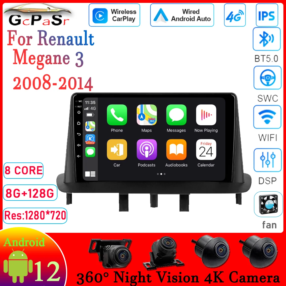 

Автомагнитола на Android 2008 с GPS для Renault Megane 3 Fluence 2014-360 с 4G WIFI DSP OBD Carplay Android Auto камера