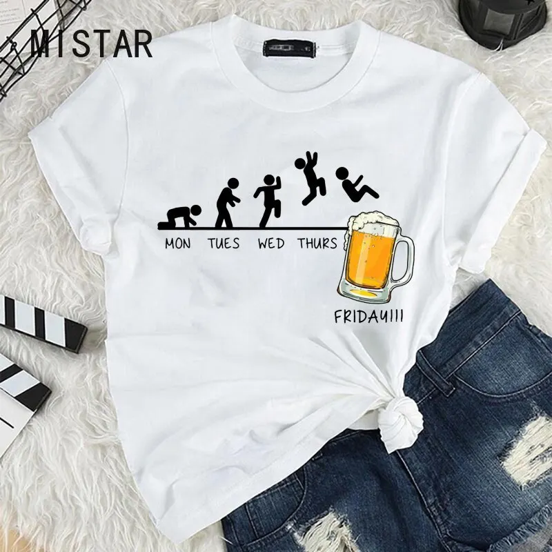 

T Shirt Punk Gothic Harajuku Tshirt Friday Beer Lover Party Weekend Beer Mug Drunk Print Summer Vintage Women T-shirt Streetwear