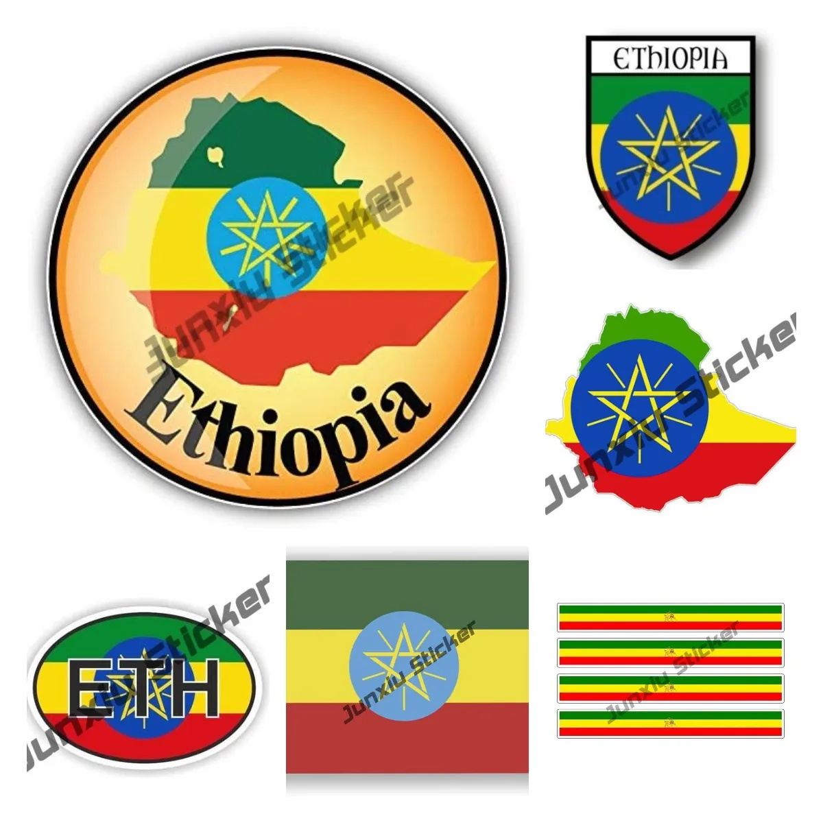 

Ethiopia Map Flag Vinyl Decal Label Shield City Country Code ETH Sticker Car Decoration Waterproof Car Decal Bumper Sticker