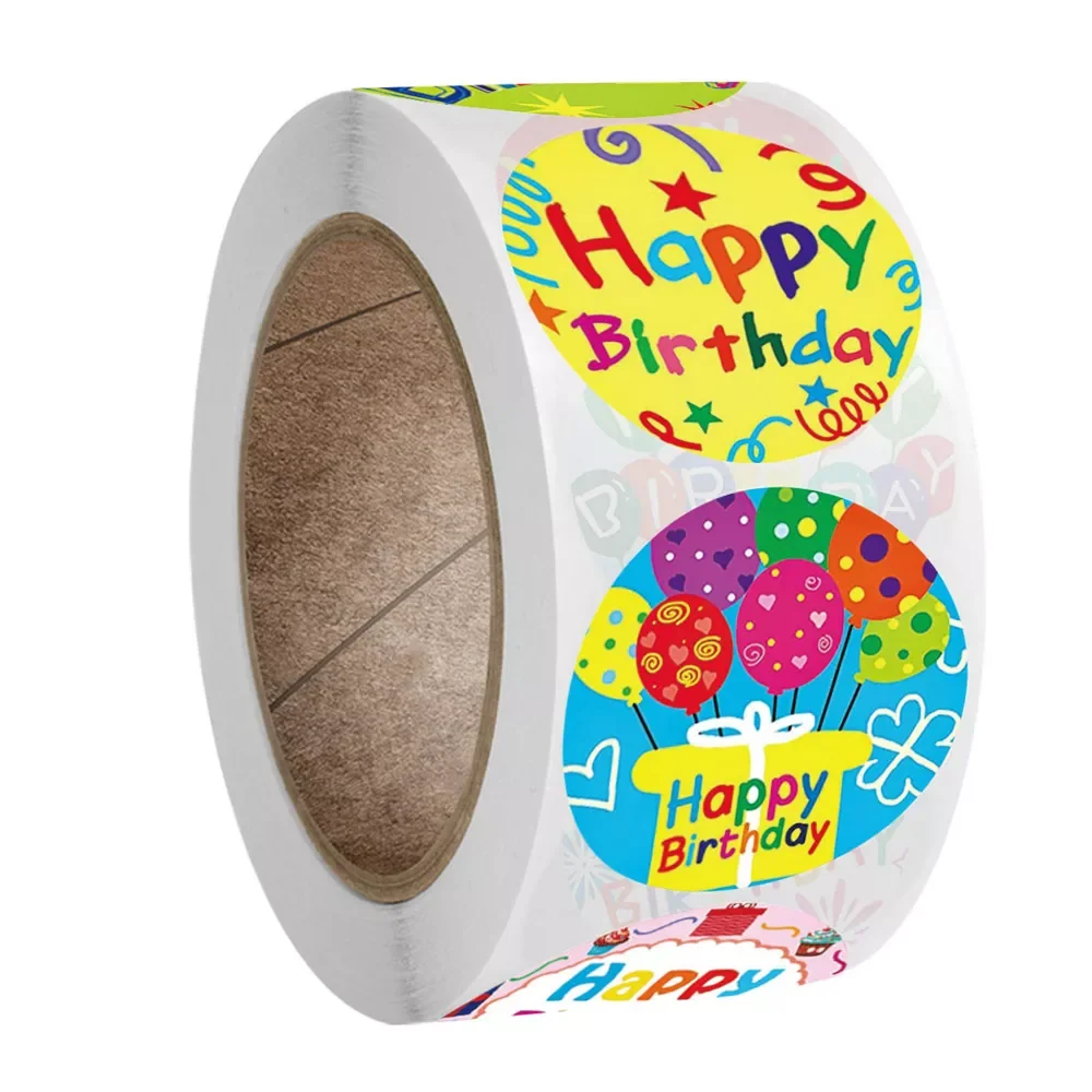 

50-500pcs Happy Birthday Stickers1inch Label sticker Paper Sealing Labels Gift Card Business Packaging Stationery
