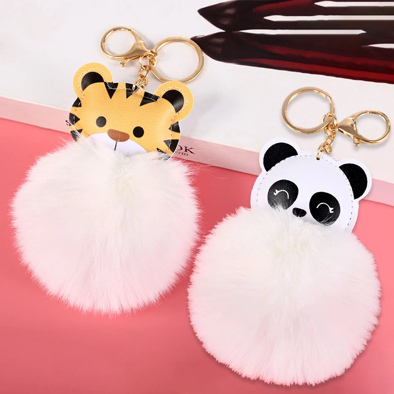 

Cute Faux Fur Ball Keychain Women Pompom Animal Keyring Panda Rabbit Cat Hairball Pendant For Bag Backpack Fashion Car Key Chain