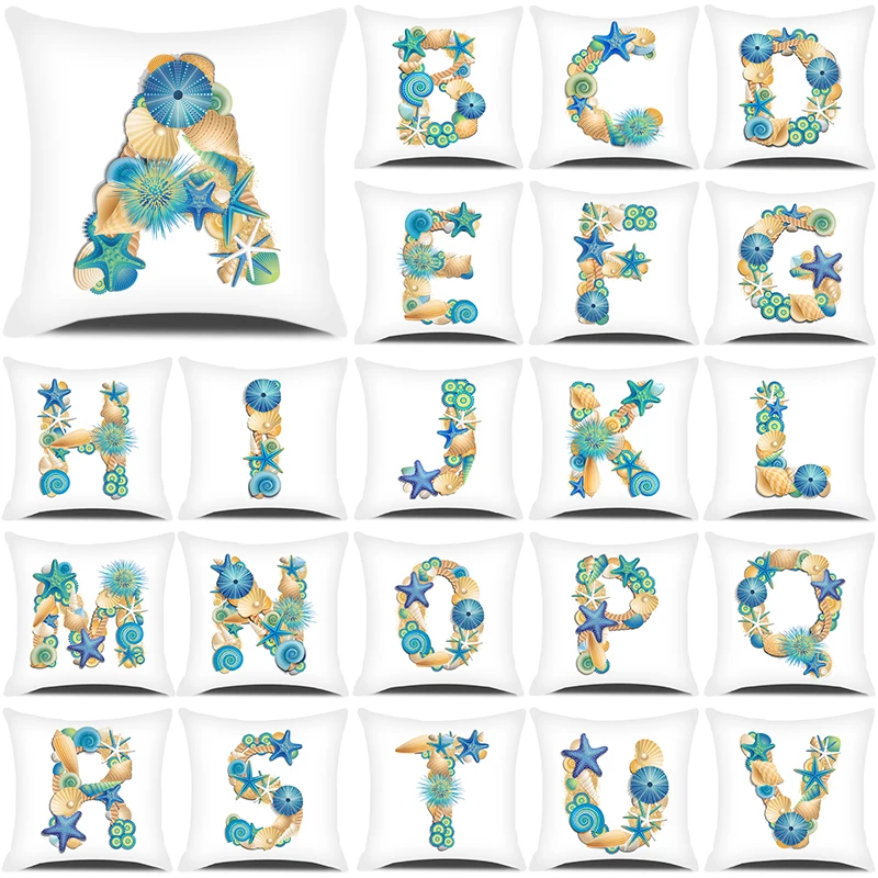 Shell Conch Letters White Cushion Cover 45x45cm Polyester Pi